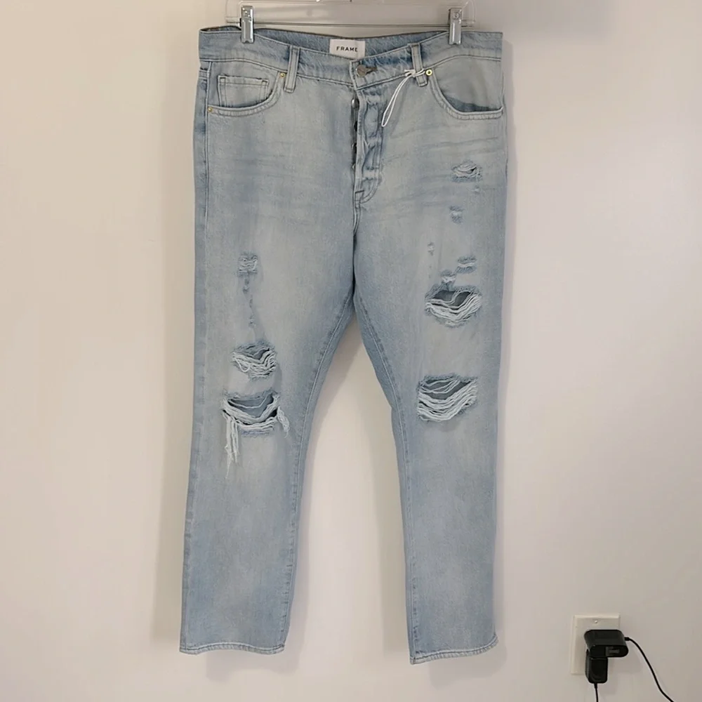 Frame Le Slouch Distressed Low Rise Straight Jeans